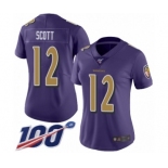 Women's Baltimore Ravens #12 Jaleel Scott Limited Purple Rush Vapor Untouchable 100th Season Football Jersey