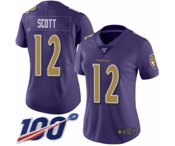 Women's Baltimore Ravens #12 Jaleel Scott Limited Purple Rush Vapor Untouchable 100th Season Football Jersey