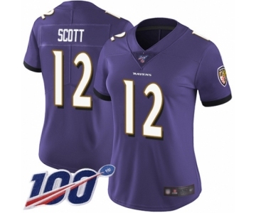 Women's Baltimore Ravens #12 Jaleel Scott Purple Team Color Vapor Untouchable Limited Player 100th Season Football Jersey