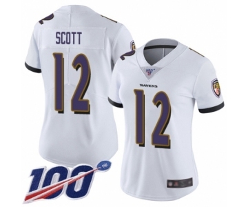 Women's Baltimore Ravens #12 Jaleel Scott White Vapor Untouchable Limited Player 100th Season Football Jersey