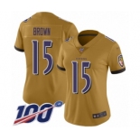 Women's Baltimore Ravens #15 Marquise Brown Limited Gold Inverted Legend 100th Season Football Jersey