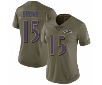 Women's Baltimore Ravens #15 Marquise Brown Limited Olive 2017 Salute to Service Football Jersey