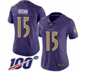 Women's Baltimore Ravens #15 Marquise Brown Limited Purple Rush Vapor Untouchable 100th Season Football Jersey