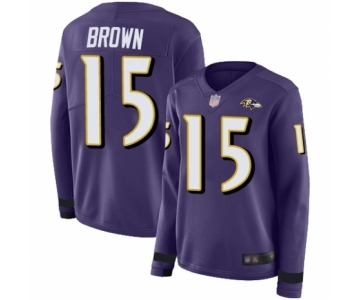 Women's Baltimore Ravens #15 Marquise Brown Limited Purple Therma Long Sleeve Football Jersey