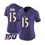 Women's Baltimore Ravens #15 Marquise Brown Purple Team Color Vapor Untouchable Limited Player 100th Season Football Jersey