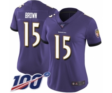 Women's Baltimore Ravens #15 Marquise Brown Purple Team Color Vapor Untouchable Limited Player 100th Season Football Jersey