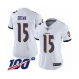 Women's Baltimore Ravens #15 Marquise Brown White Vapor Untouchable Limited Player 100th Season Football Jersey