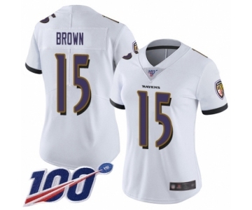 Women's Baltimore Ravens #15 Marquise Brown White Vapor Untouchable Limited Player 100th Season Football Jersey