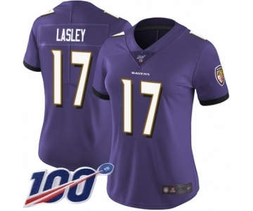 Women's Baltimore Ravens #17 Jordan Lasley Purple Team Color Vapor Untouchable Limited Player 100th Season Football Jersey