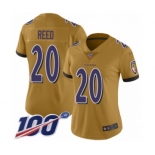 Women's Baltimore Ravens #20 Ed Reed Limited Gold Inverted Legend 100th Season Football Jersey