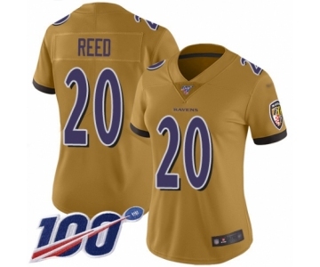 Women's Baltimore Ravens #20 Ed Reed Limited Gold Inverted Legend 100th Season Football Jersey