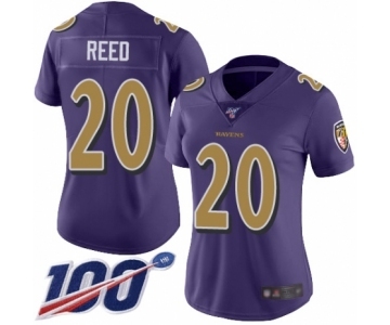 Women's Baltimore Ravens #20 Ed Reed Limited Purple Rush Vapor Untouchable 100th Season Football Jersey