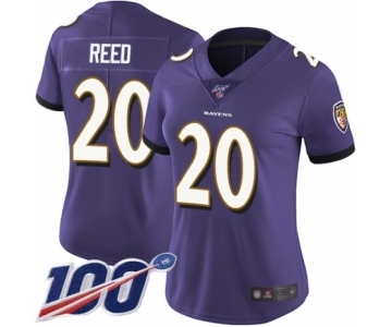 Women's Baltimore Ravens #20 Ed Reed Purple Team Color Vapor Untouchable Limited Player 100th Season Football Jersey