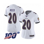 Women's Baltimore Ravens #20 Ed Reed White Vapor Untouchable Limited Player 100th Season Football Jersey