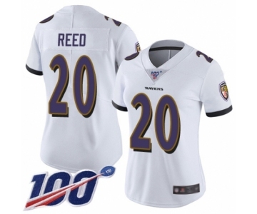 Women's Baltimore Ravens #20 Ed Reed White Vapor Untouchable Limited Player 100th Season Football Jersey