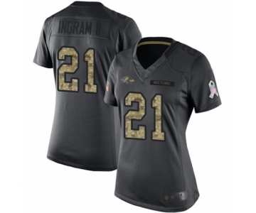 Women's Baltimore Ravens #21 Mark Ingram II Limited Black 2016 Salute to Service Football Jersey