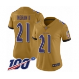 Women's Baltimore Ravens #21 Mark Ingram II Limited Gold Inverted Legend 100th Season Football Jersey