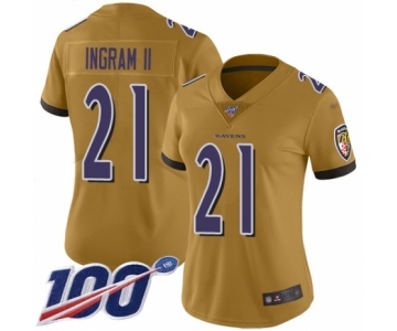 Women's Baltimore Ravens #21 Mark Ingram II Limited Gold Inverted Legend 100th Season Football Jersey