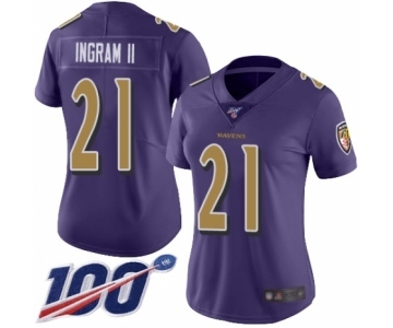 Women's Baltimore Ravens #21 Mark Ingram II Limited Purple Rush Vapor Untouchable 100th Season Football Jersey