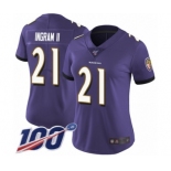 Women's Baltimore Ravens #21 Mark Ingram II Purple Team Color Vapor Untouchable Limited Player 100th Season Football Jersey