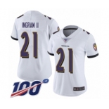 Women's Baltimore Ravens #21 Mark Ingram II White Vapor Untouchable Limited Player 100th Season Football Jersey