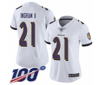 Women's Baltimore Ravens #21 Mark Ingram II White Vapor Untouchable Limited Player 100th Season Football Jersey