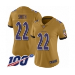 Women's Baltimore Ravens #22 Jimmy Smith Limited Gold Inverted Legend 100th Season Football Jersey