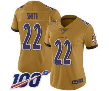 Women's Baltimore Ravens #22 Jimmy Smith Limited Gold Inverted Legend 100th Season Football Jersey