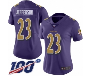 Women's Baltimore Ravens #23 Tony Jefferson Limited Purple Rush Vapor Untouchable 100th Season Football Jersey