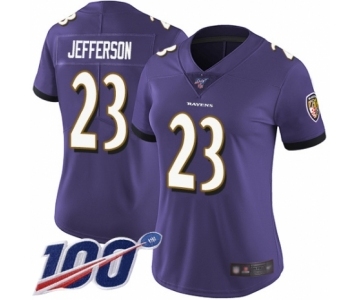 Women's Baltimore Ravens #23 Tony Jefferson Purple Team Color Vapor Untouchable Limited Player 100th Season Football Jersey