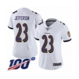 Women's Baltimore Ravens #23 Tony Jefferson White Vapor Untouchable Limited Player 100th Season Football Jersey