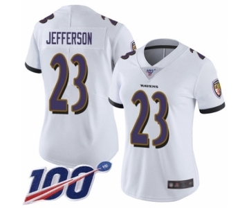 Women's Baltimore Ravens #23 Tony Jefferson White Vapor Untouchable Limited Player 100th Season Football Jersey