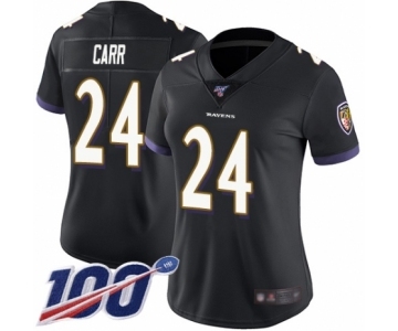 Women's Baltimore Ravens #24 Brandon Carr Black Alternate Vapor Untouchable Limited Player 100th Season Football Jersey