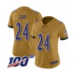 Women's Baltimore Ravens #24 Brandon Carr Limited Gold Inverted Legend 100th Season Football Jersey