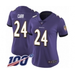 Women's Baltimore Ravens #24 Brandon Carr Purple Team Color Vapor Untouchable Limited Player 100th Season Football Jersey