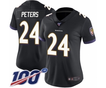 Women's Baltimore Ravens #24 Marcus Peters Black Alternate Vapor Untouchable Limited Player 100th Season Football Jersey