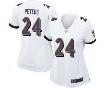 Women's Baltimore Ravens #24 Marcus Peters Game White Football Jersey