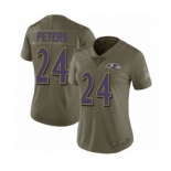 Women's Baltimore Ravens #24 Marcus Peters Limited Olive 2017 Salute to Service Football Jersey