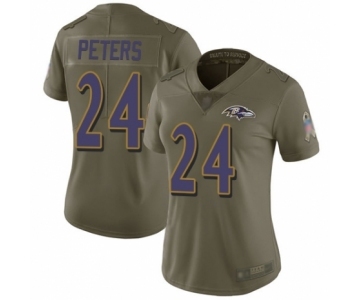 Women's Baltimore Ravens #24 Marcus Peters Limited Olive 2017 Salute to Service Football Jersey