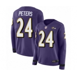 Women's Baltimore Ravens #24 Marcus Peters Limited Purple Therma Long Sleeve Football Jersey