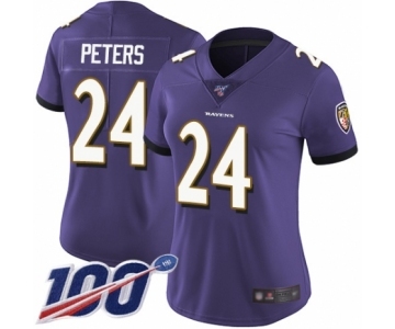 Women's Baltimore Ravens #24 Marcus Peters Purple Team Color Vapor Untouchable Limited Player 100th Season Football Jersey