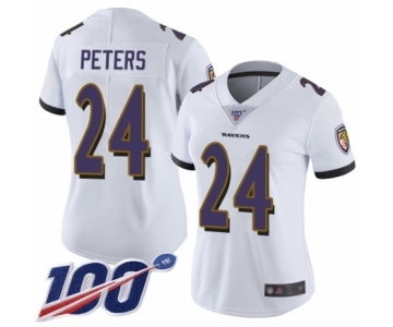 Women's Baltimore Ravens #24 Marcus Peters White Vapor Untouchable Limited Player 100th Season Football Jersey