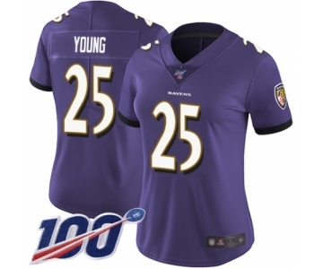 Women's Baltimore Ravens #25 Tavon Young Purple Team Color Vapor Untouchable Limited Player 100th Season Football Jersey