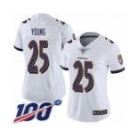 Women's Baltimore Ravens #25 Tavon Young White Vapor Untouchable Limited Player 100th Season Football Jersey