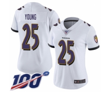 Women's Baltimore Ravens #25 Tavon Young White Vapor Untouchable Limited Player 100th Season Football Jersey