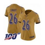 Women's Baltimore Ravens #26 Maurice Canady Limited Gold Inverted Legend 100th Season Football Jersey