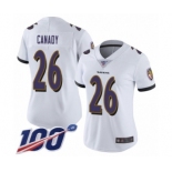 Women's Baltimore Ravens #26 Maurice Canady White Vapor Untouchable Limited Player 100th Season Football Jersey