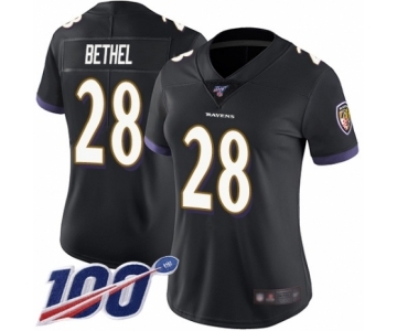 Women's Baltimore Ravens #28 Justin Bethel Black Alternate Vapor Untouchable Limited Player 100th Season Football Jersey