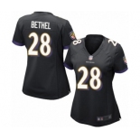 Women's Baltimore Ravens #28 Justin Bethel Game Black Alternate Football Jersey