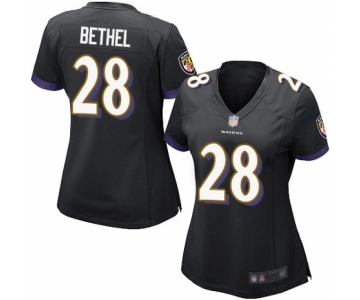 Women's Baltimore Ravens #28 Justin Bethel Game Black Alternate Football Jersey